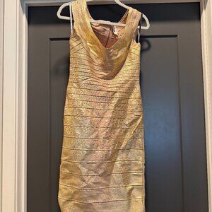 Gold Bandage Dress - Herve Leger